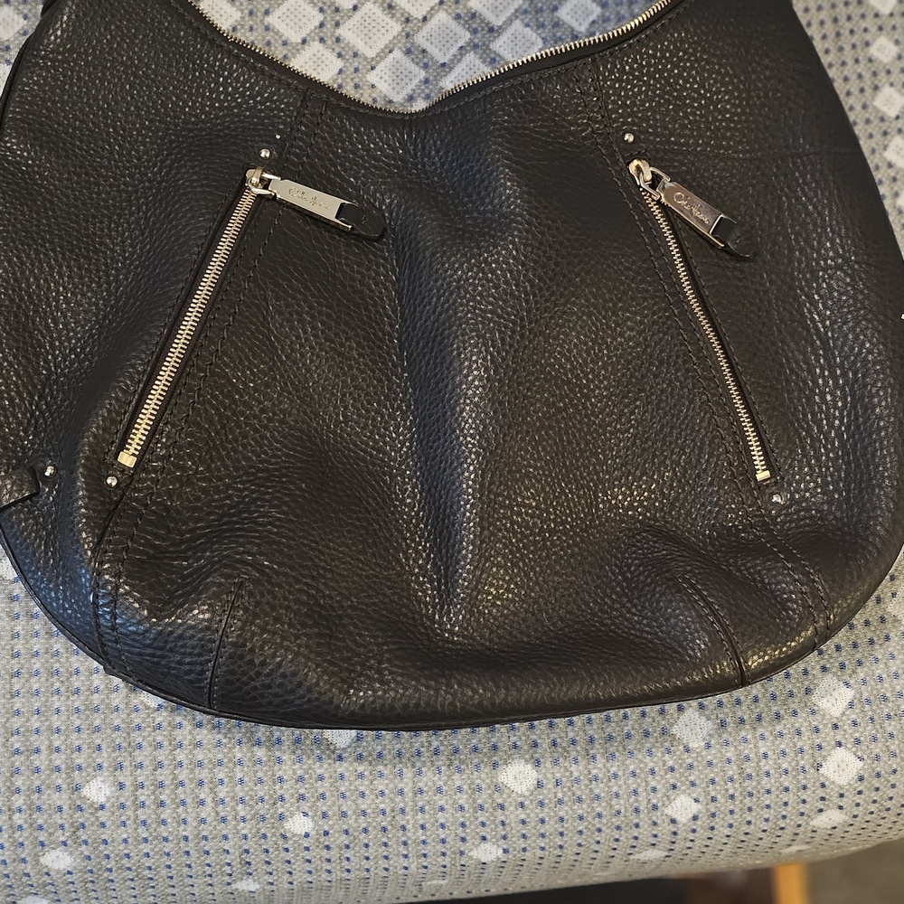 Women's Black Pebbled Leather Shoulder Hobo with Gold Hardware